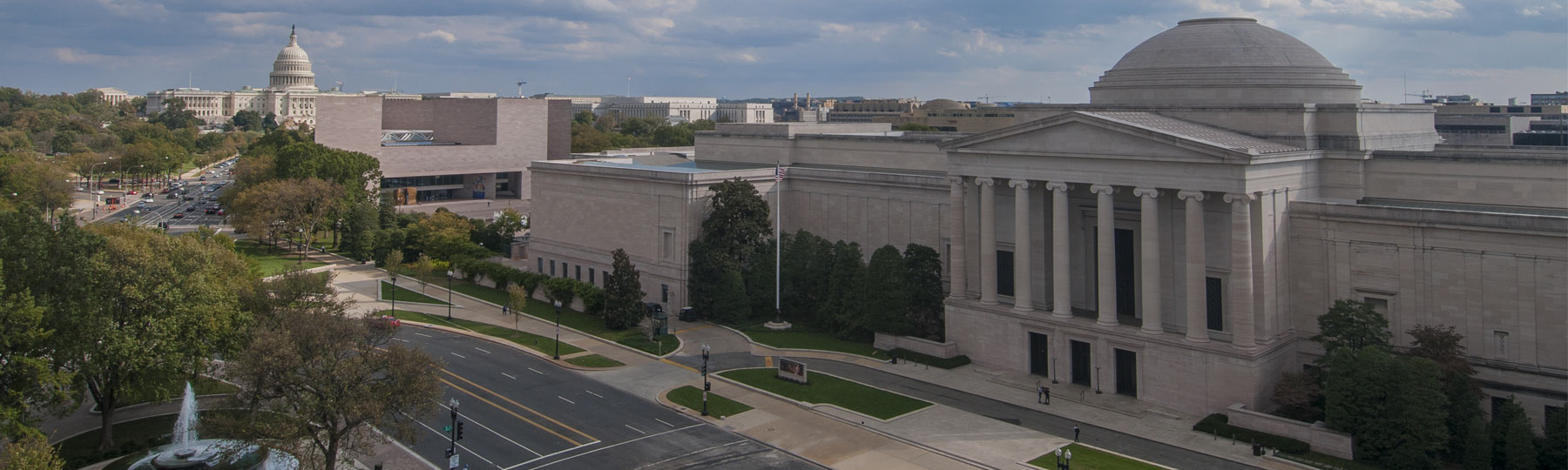 National Gallery of Art aerial shot of East and West Buildings