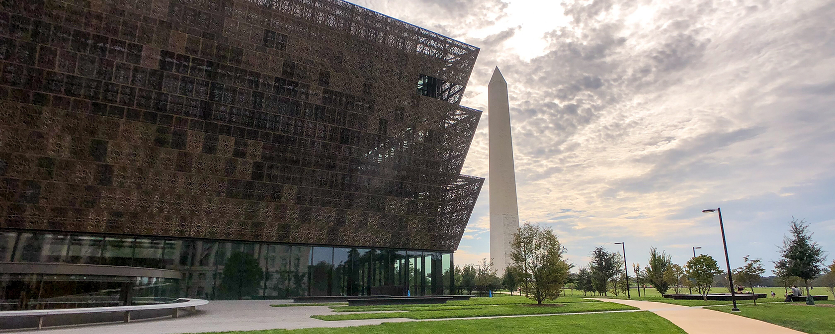 National Museum of African American History and Culture on the National Mall with Washington Monument