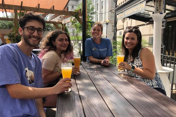 Tour group drinking beer